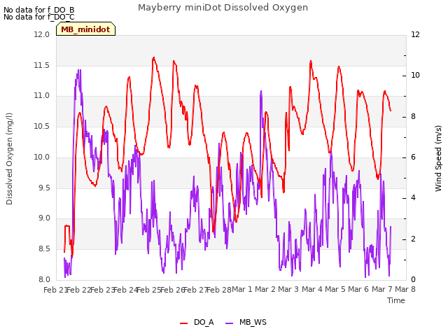 plot of Mayberry miniDot Dissolved Oxygen