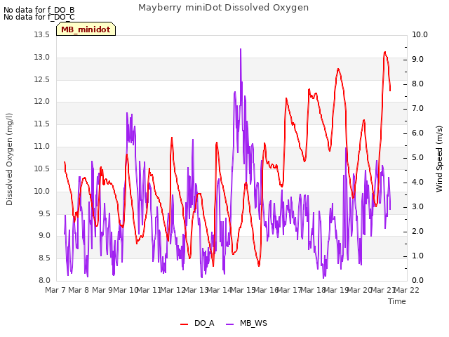 plot of Mayberry miniDot Dissolved Oxygen