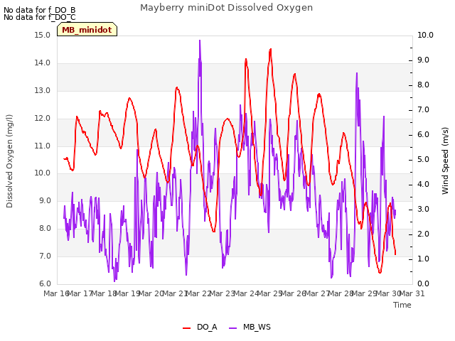 plot of Mayberry miniDot Dissolved Oxygen