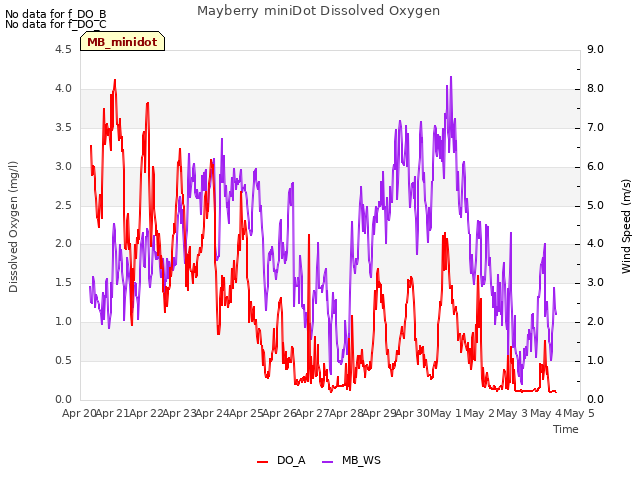 plot of Mayberry miniDot Dissolved Oxygen