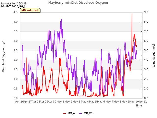 plot of Mayberry miniDot Dissolved Oxygen