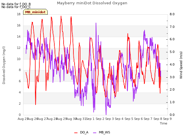 plot of Mayberry miniDot Dissolved Oxygen