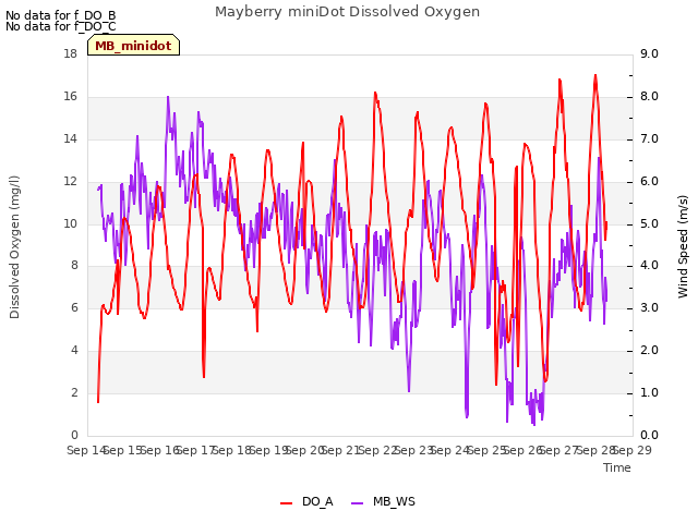 plot of Mayberry miniDot Dissolved Oxygen