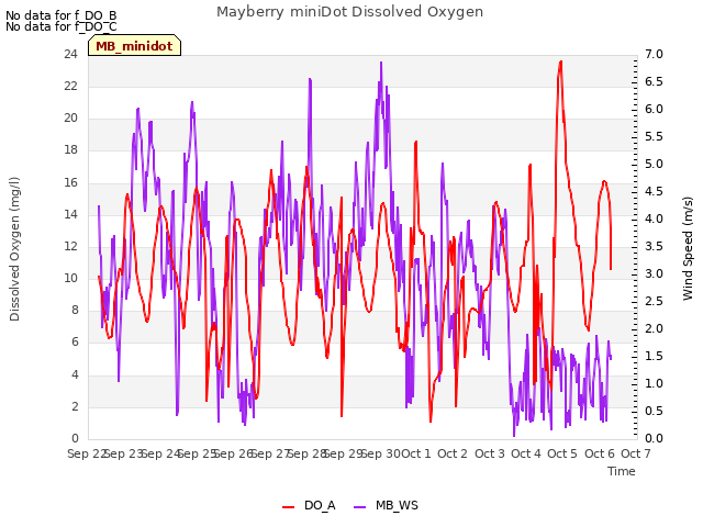 plot of Mayberry miniDot Dissolved Oxygen