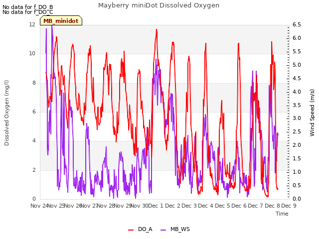plot of Mayberry miniDot Dissolved Oxygen