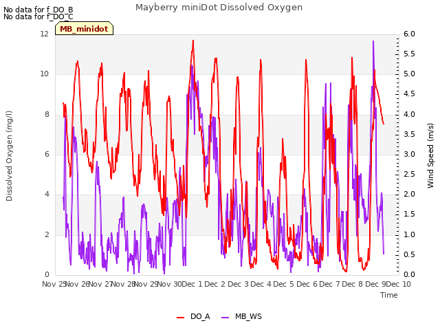 plot of Mayberry miniDot Dissolved Oxygen