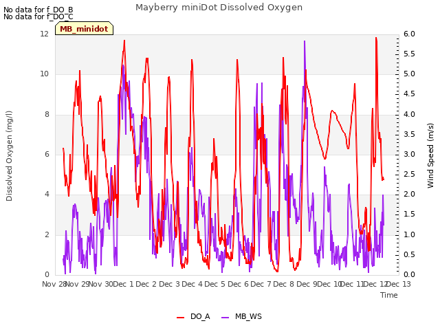 plot of Mayberry miniDot Dissolved Oxygen