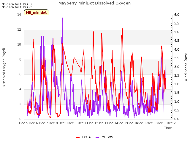 plot of Mayberry miniDot Dissolved Oxygen