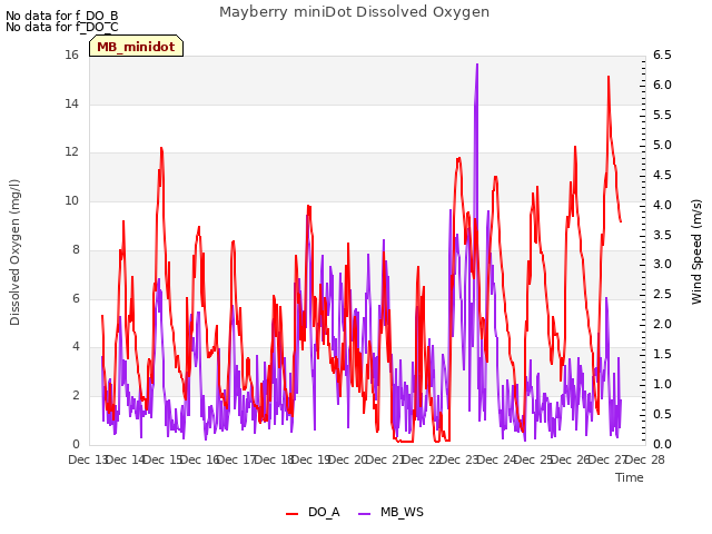 plot of Mayberry miniDot Dissolved Oxygen