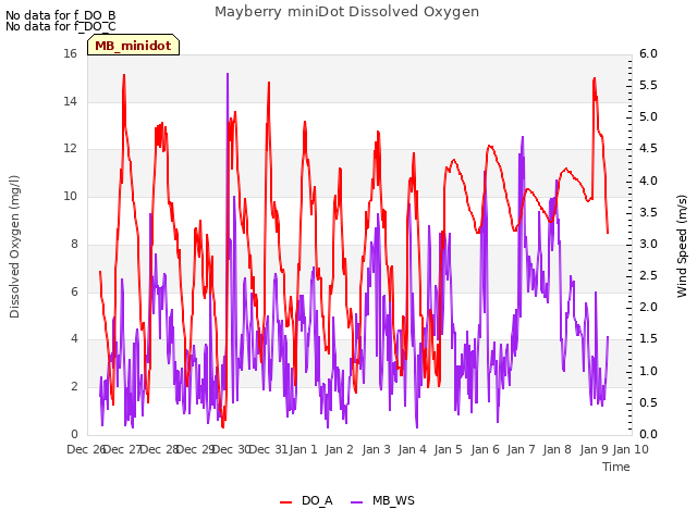 plot of Mayberry miniDot Dissolved Oxygen