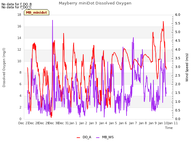 plot of Mayberry miniDot Dissolved Oxygen