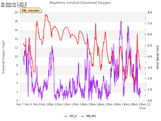 plot of Mayberry miniDot Dissolved Oxygen