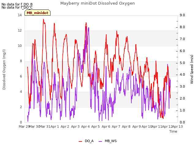 plot of Mayberry miniDot Dissolved Oxygen