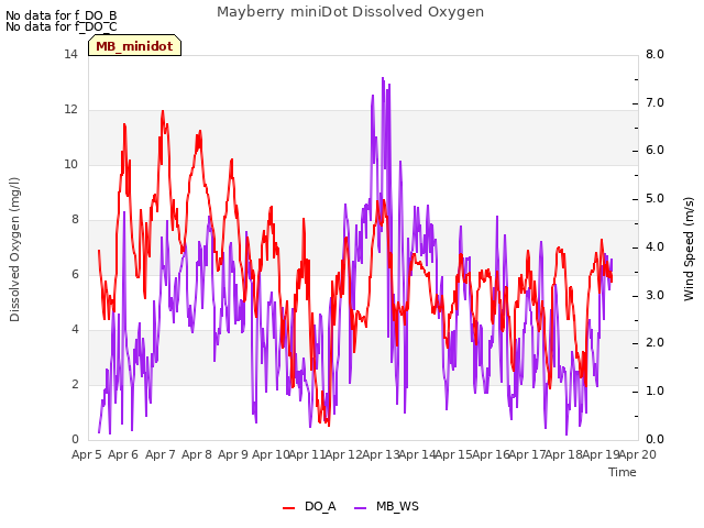 plot of Mayberry miniDot Dissolved Oxygen