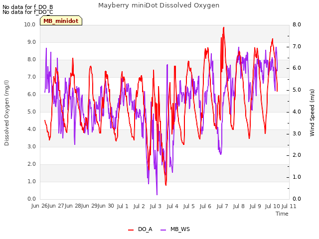 plot of Mayberry miniDot Dissolved Oxygen