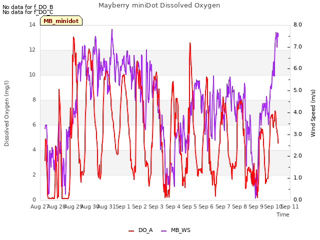 plot of Mayberry miniDot Dissolved Oxygen