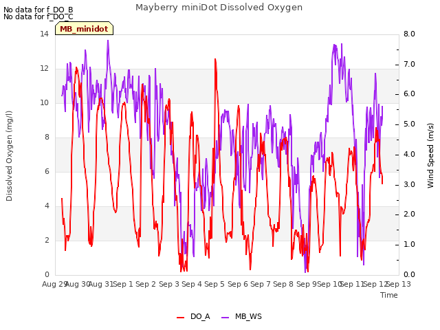 plot of Mayberry miniDot Dissolved Oxygen