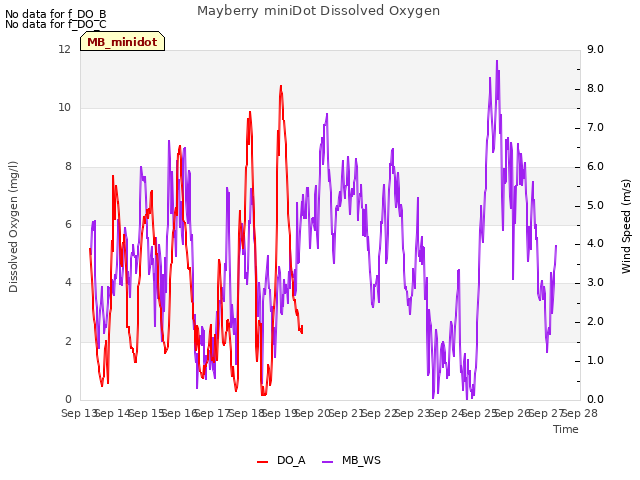 plot of Mayberry miniDot Dissolved Oxygen