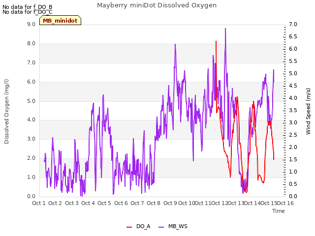 plot of Mayberry miniDot Dissolved Oxygen