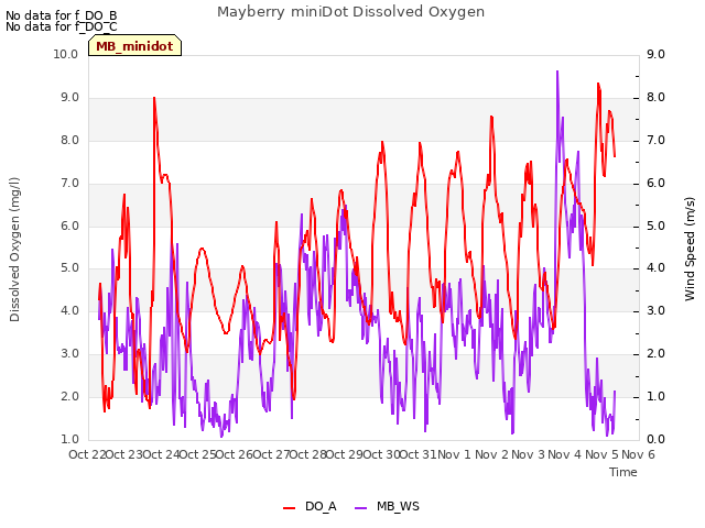 plot of Mayberry miniDot Dissolved Oxygen