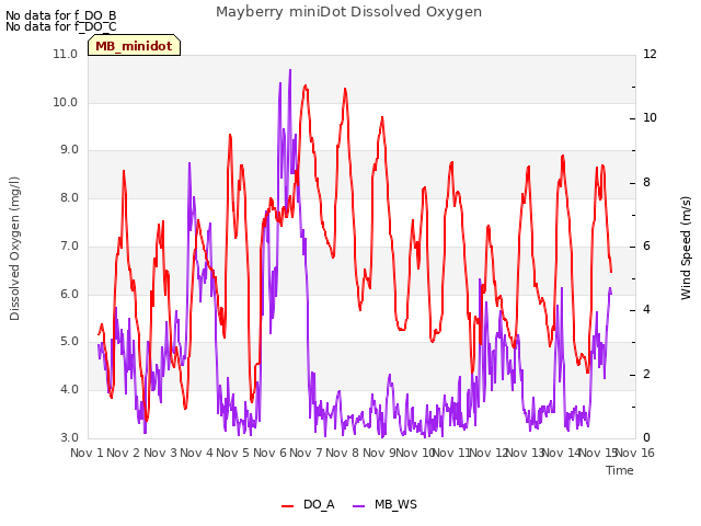 plot of Mayberry miniDot Dissolved Oxygen