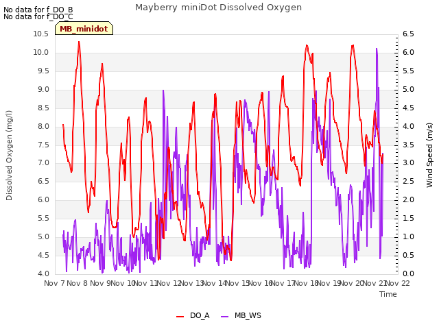 plot of Mayberry miniDot Dissolved Oxygen