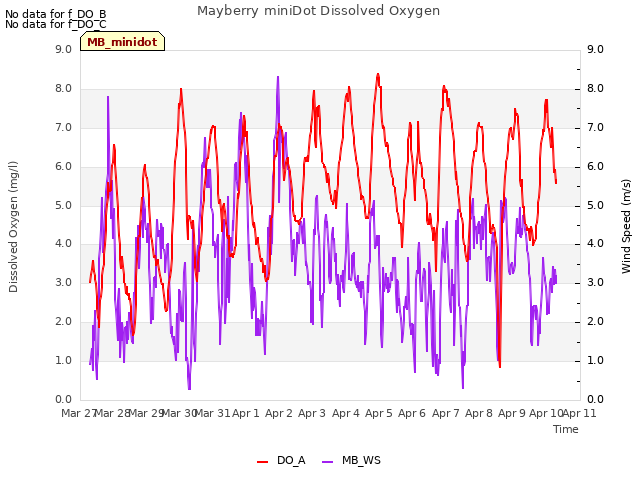 plot of Mayberry miniDot Dissolved Oxygen