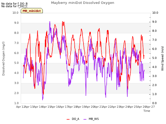 plot of Mayberry miniDot Dissolved Oxygen