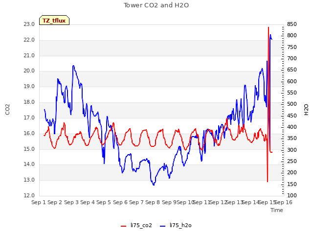 plot of Tower CO2 and H2O