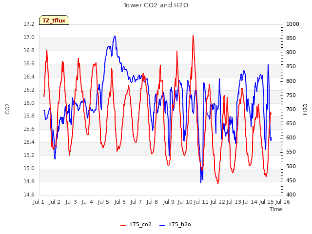 plot of Tower CO2 and H2O