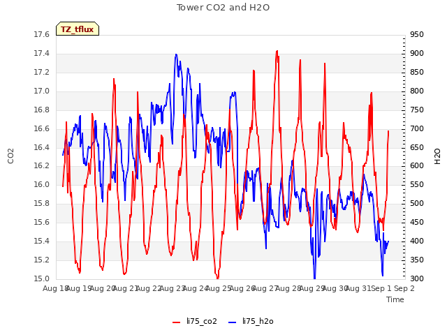 plot of Tower CO2 and H2O