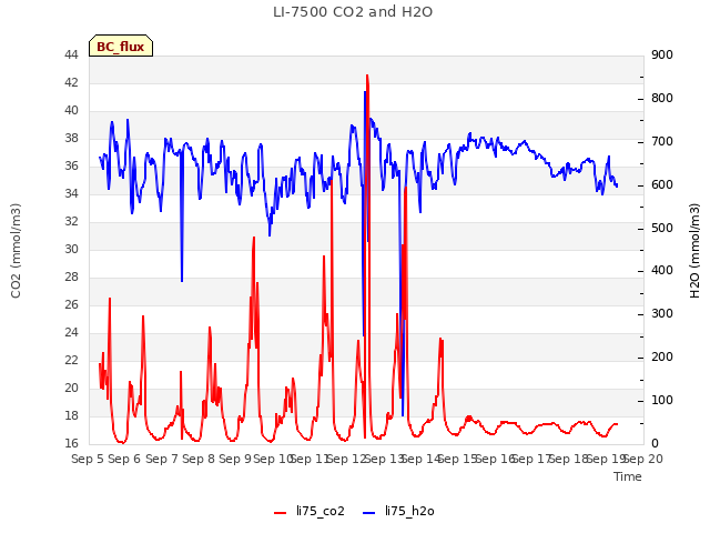 plot of LI-7500 CO2 and H2O