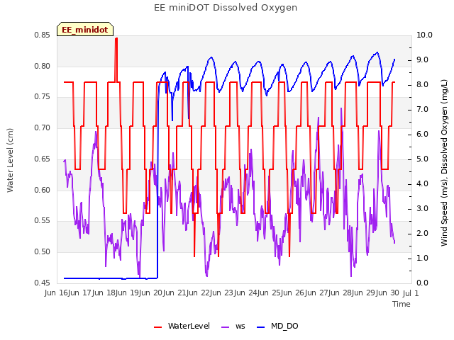 plot of EE miniDOT Dissolved Oxygen