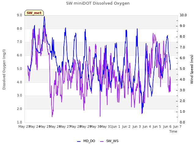 plot of SW miniDOT Dissolved Oxygen