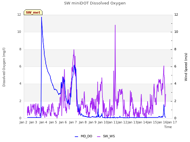 plot of SW miniDOT Dissolved Oxygen