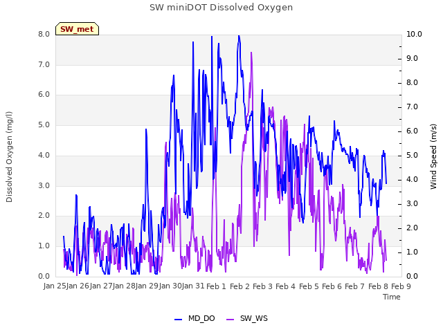 plot of SW miniDOT Dissolved Oxygen