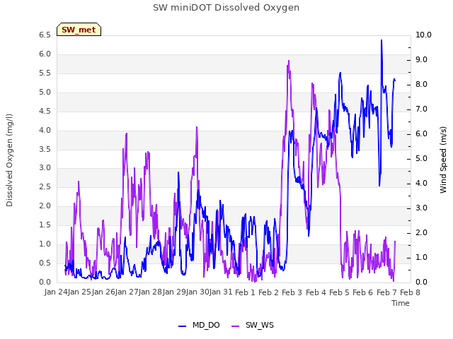 plot of SW miniDOT Dissolved Oxygen