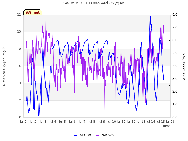 plot of SW miniDOT Dissolved Oxygen