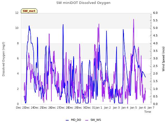 plot of SW miniDOT Dissolved Oxygen