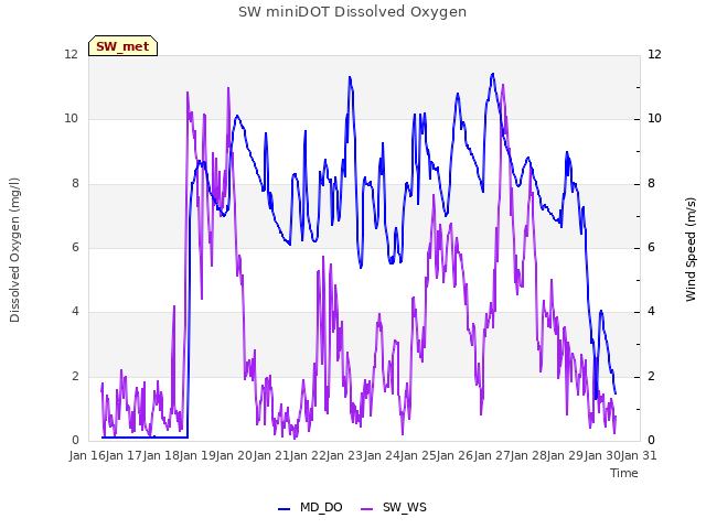 plot of SW miniDOT Dissolved Oxygen