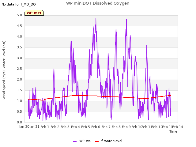 plot of WP miniDOT Dissolved Oxygen