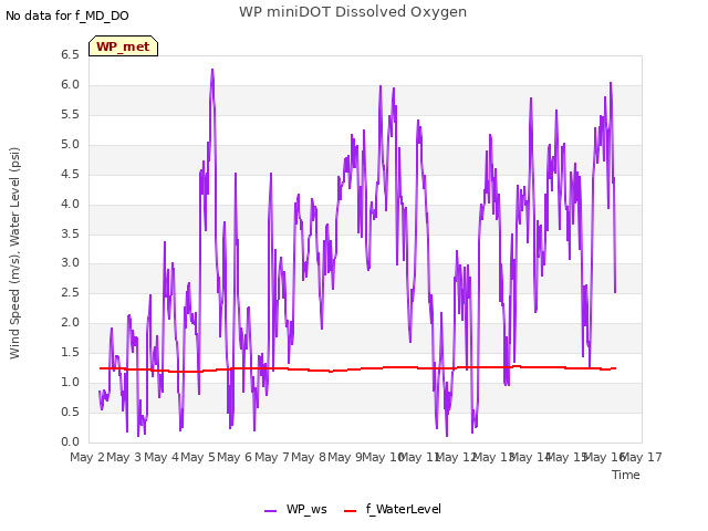 plot of WP miniDOT Dissolved Oxygen