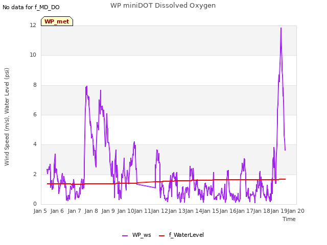 plot of WP miniDOT Dissolved Oxygen