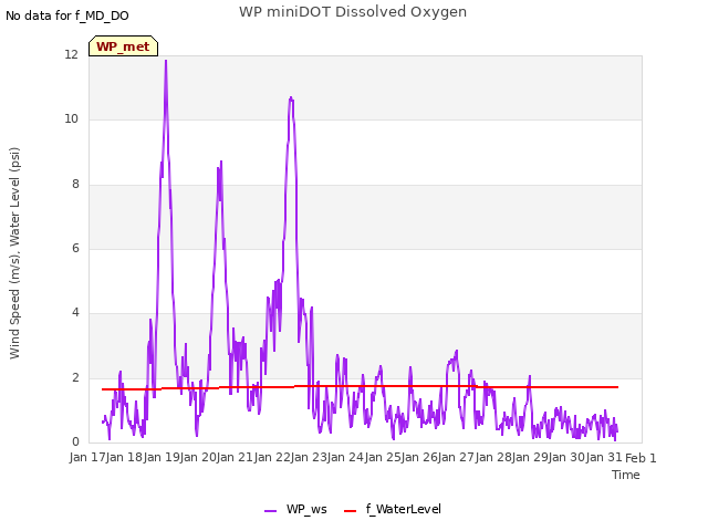 plot of WP miniDOT Dissolved Oxygen