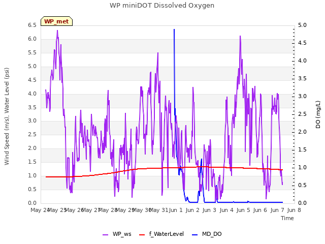 plot of WP miniDOT Dissolved Oxygen