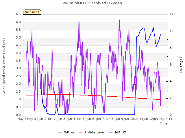 plot of WP miniDOT Dissolved Oxygen