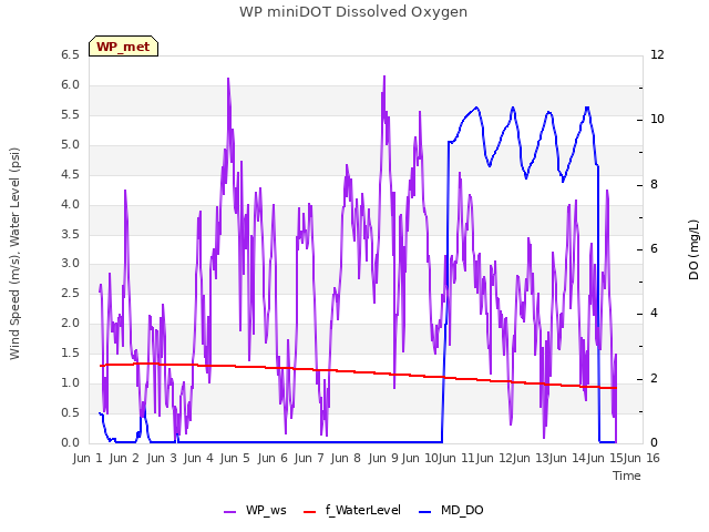 plot of WP miniDOT Dissolved Oxygen