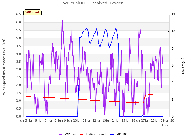 plot of WP miniDOT Dissolved Oxygen