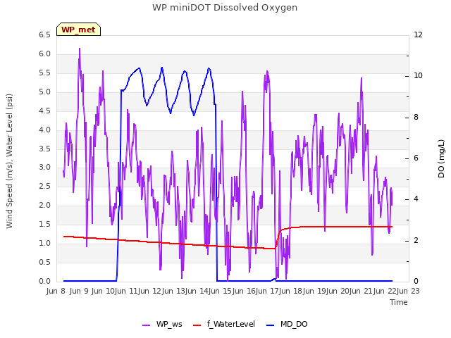 plot of WP miniDOT Dissolved Oxygen