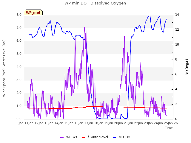 plot of WP miniDOT Dissolved Oxygen